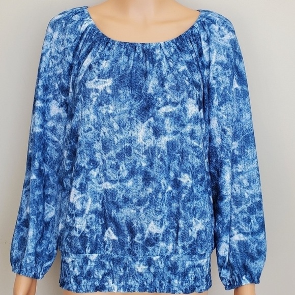 🆕 MICHAEL Michael Kors Tie Dye Print Off The Shoulder Peasant Top - Picture 1 of 9